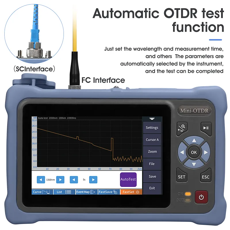 12 in 1 100km Mini OTDR 1310/1550nm 26/24dB Fiber Optic Reflectometer Touch Screen Vfl Ols Opm Event Map Ethernet Cable Tester