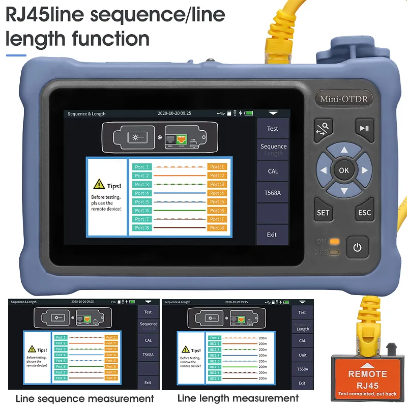 12 in 1 100km Mini OTDR 1310/1550nm 26/24dB Fiber Optic Reflectometer Touch Screen Vfl Ols Opm Event Map Ethernet Cable Tester