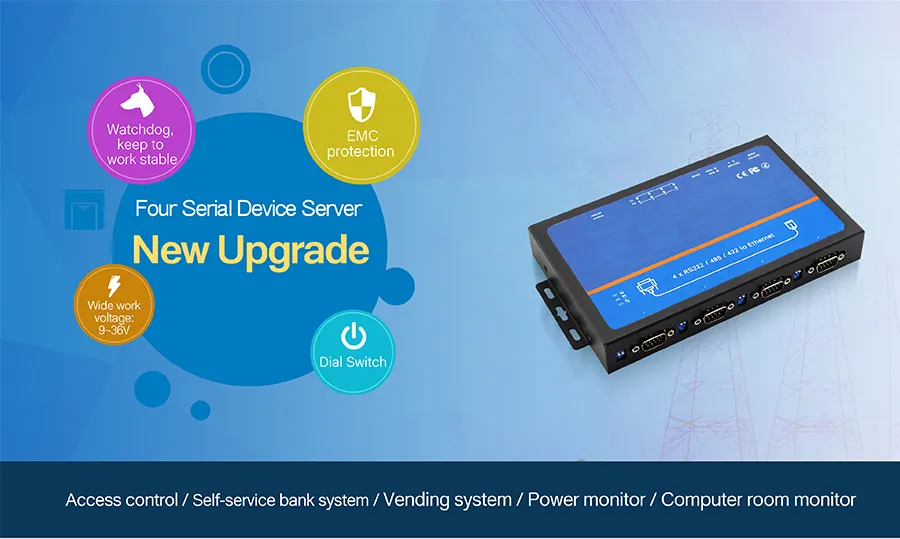 4 RS-232, RS-485/422 3in1 Serial Port to 1 10/100base-T (X) Self-Adaptive Ethernet Interface Industrial 4 Ports Serial to IP Converters