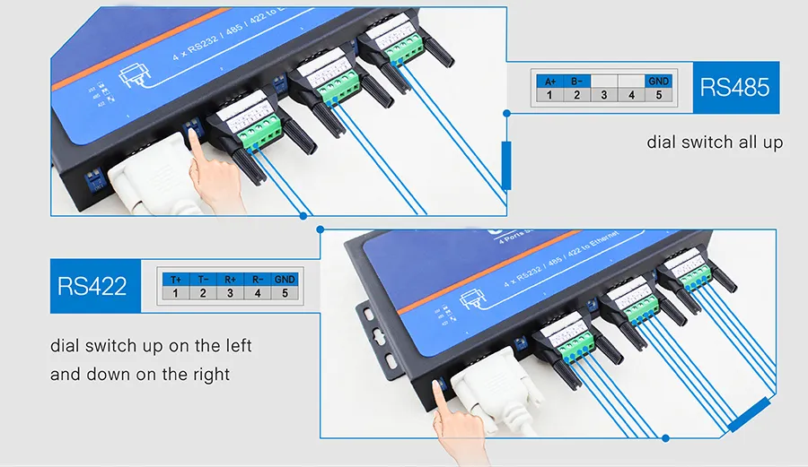 4 RS-232, RS-485/422 3in1 Serial Port to 1 10/100base-T (X) Self-Adaptive Ethernet Interface Industrial 4 Ports Serial to IP Converters