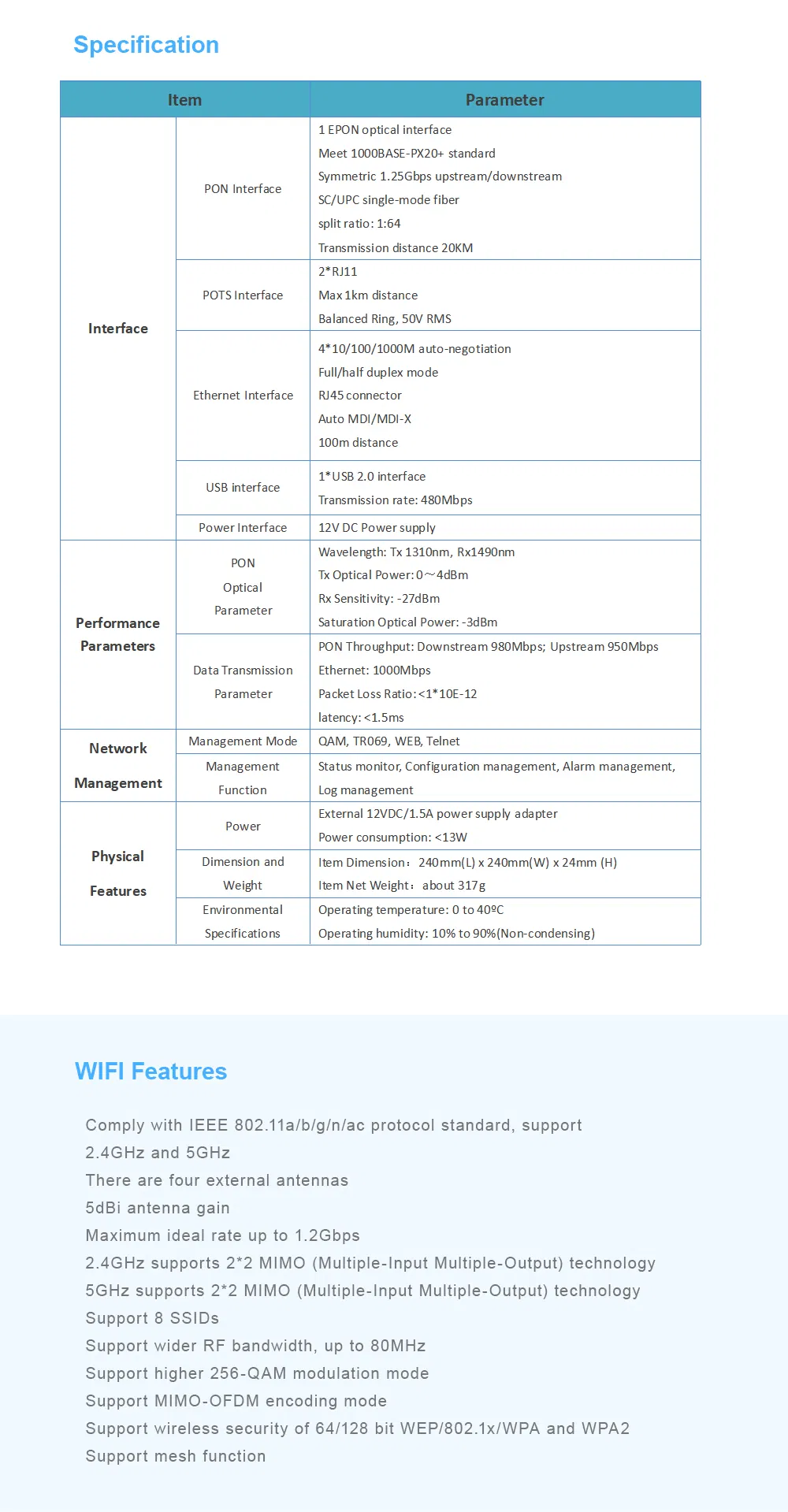 4ge+2pots Epon Voice ONU with Dual-Band WiFi