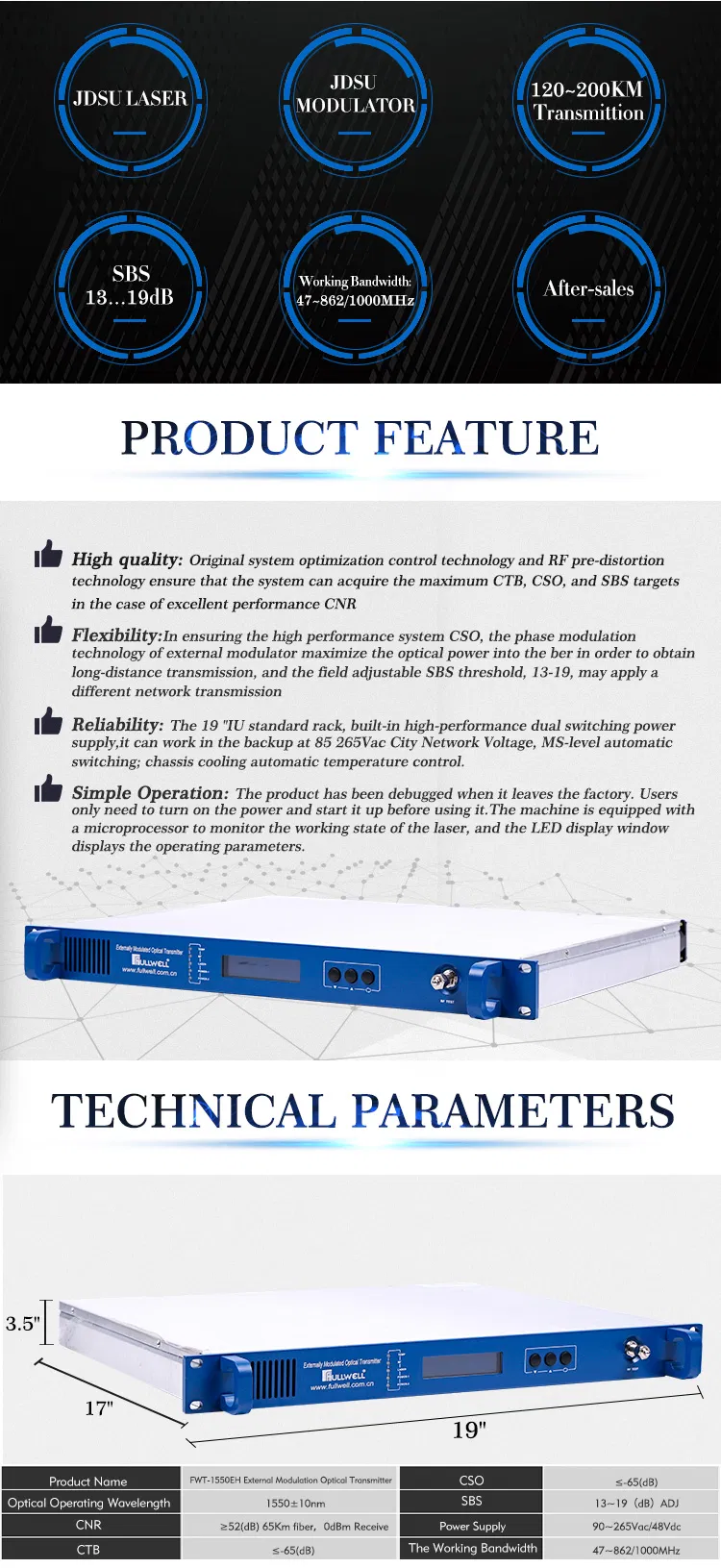 Advanced Type Externally Modulated CATV 1550 Optical Transmitter