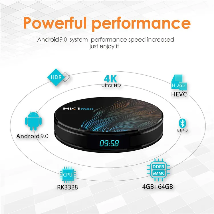 Android TV Box 4K HD HK1 Max Rk3318 Quad-Core 802.11n 2.4G/5GHz WiFi Google TV Box 64bit Supports Airplay Smart TV Box