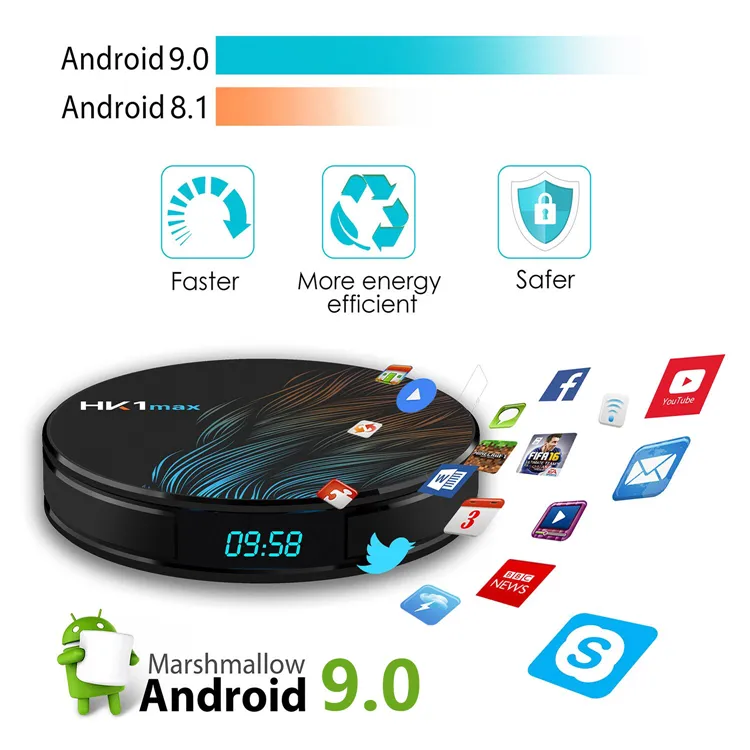 Android TV Box 4K HD HK1 Max Rk3318 Quad-Core 802.11n 2.4G/5GHz WiFi Google TV Box 64bit Supports Airplay Smart TV Box