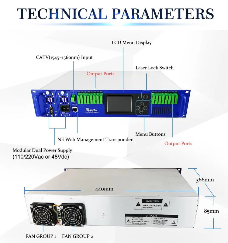 Fullwell 1550nm EDFA Price 32 Ports/Channels CATV EDFA