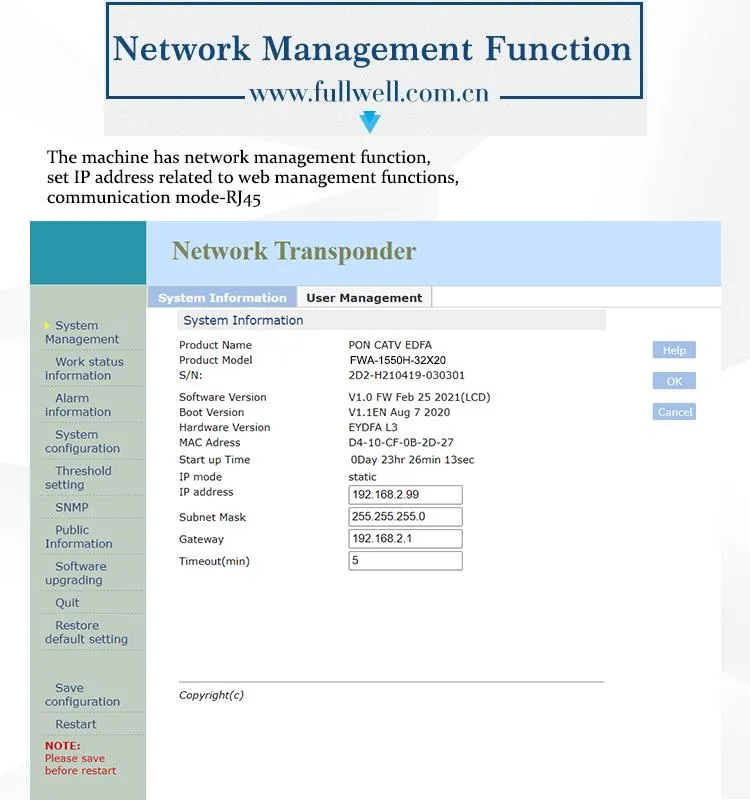 Fullwell 1550nm EDFA Price 32 Ports/Channels CATV EDFA