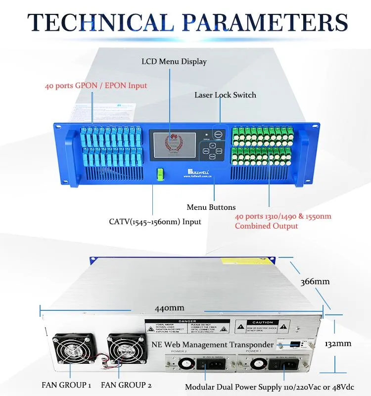 Fullwell 40 Ports Pon CATV EDFA Work with Huawei Olt