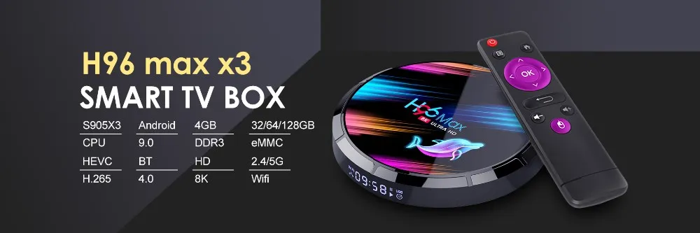 H96max X3 128GB Android TV Box Amlogic S905X3 4GB 32GB/64GB WiFi Android Set Top Box 8K HD 1000m Ethernet Dlna Airplay Player TV Box
