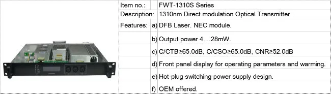 Plug-in Type Single Power 1310nm Direct Modulation Optical Transmitter