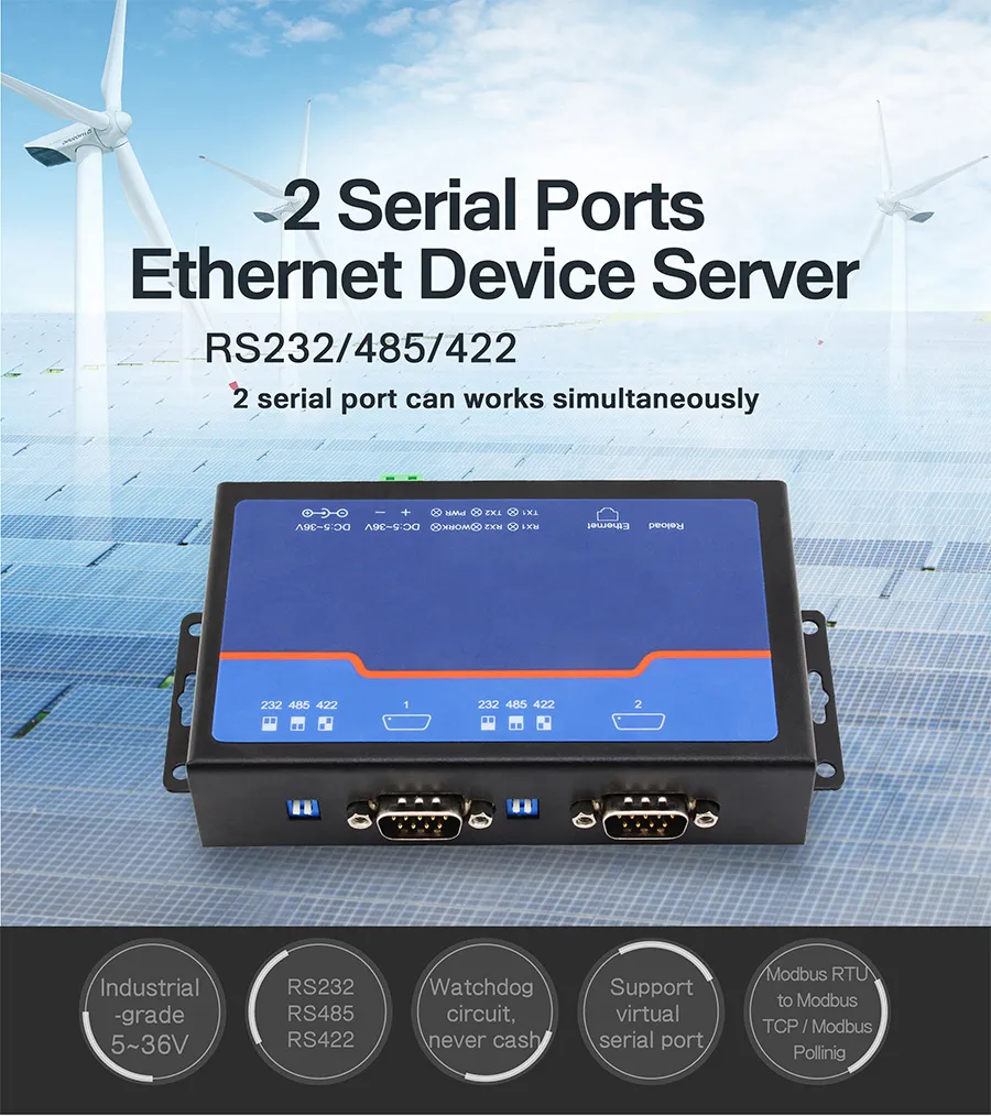 TCP/UDP Data Package /RS232/RS485/RS422 2 Ports Serial to Ethernet Servers