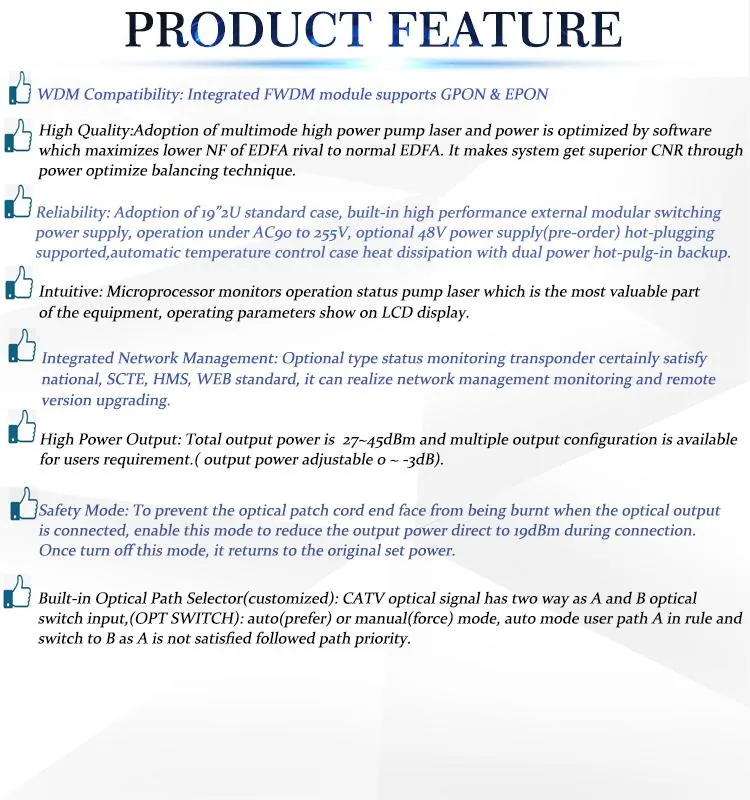Wdm EDFA CATV Optical Amplifier EDFA 2u High Power Optical Amplifier CATV Wdm EDFA with 32 Ports